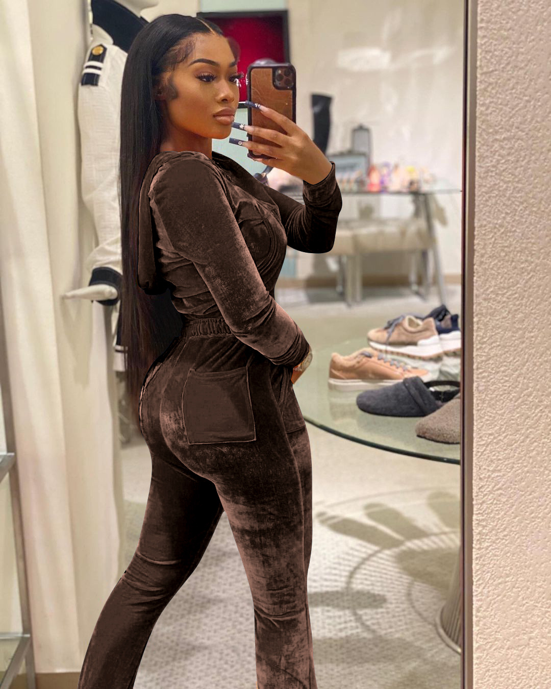 Solid color gold velvet wide-leg pants two-piece set pic 94