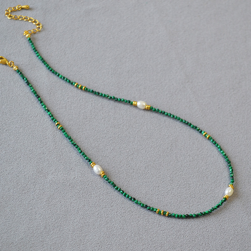 法式小众文艺复古孔雀石串珠祖母绿几何方形吊坠双层叠戴气质项链详情4