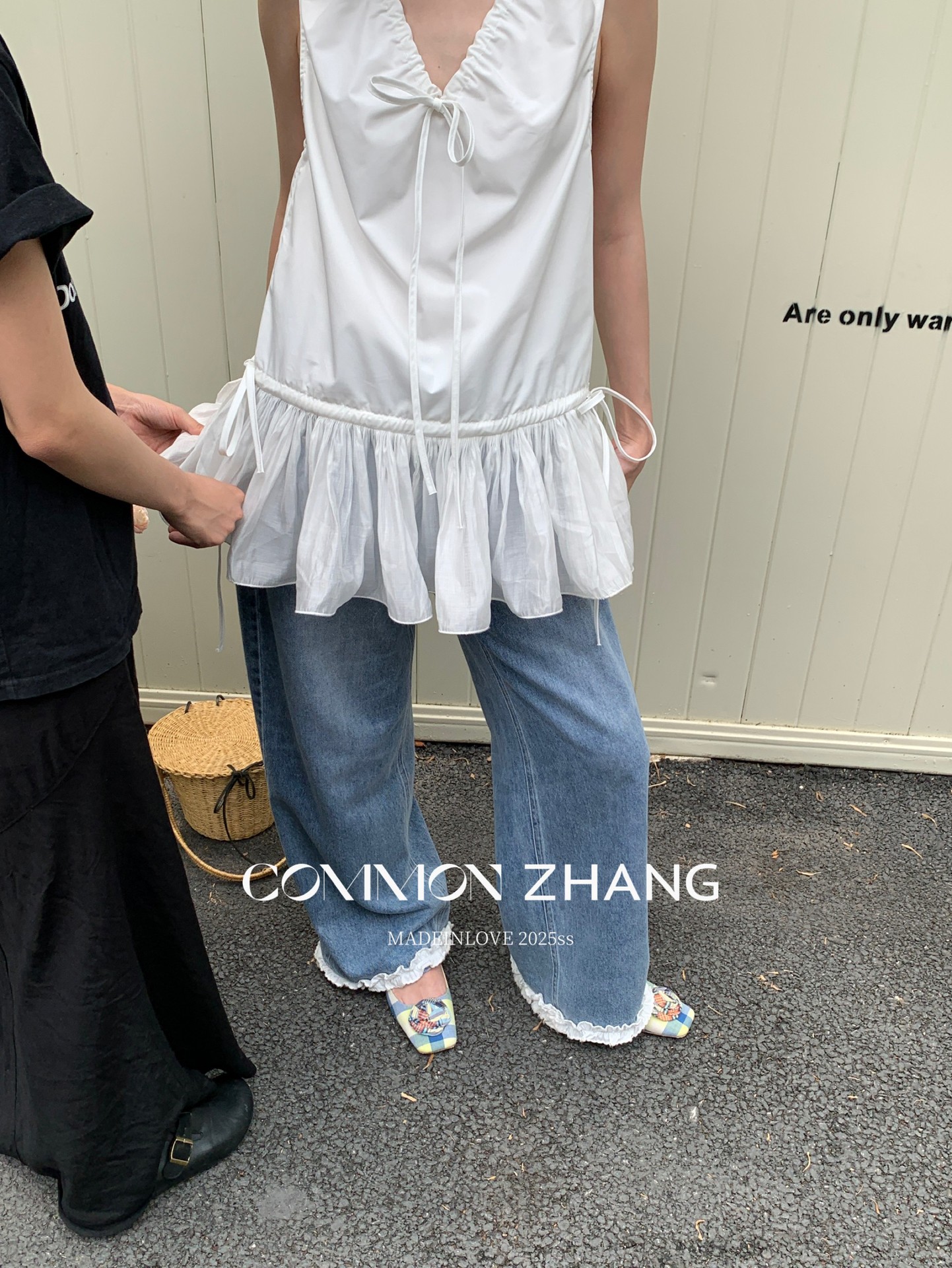 CZ ZHANG Summer French mint Manbo V-neck lace-up Youthful A-line puffed vest dress for women, B23782 pic 25