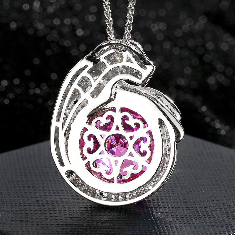 新款热卖庄生生珠宝仿真玫瑰切海蓝色复古豹子吊坠项链主石18mm详情2