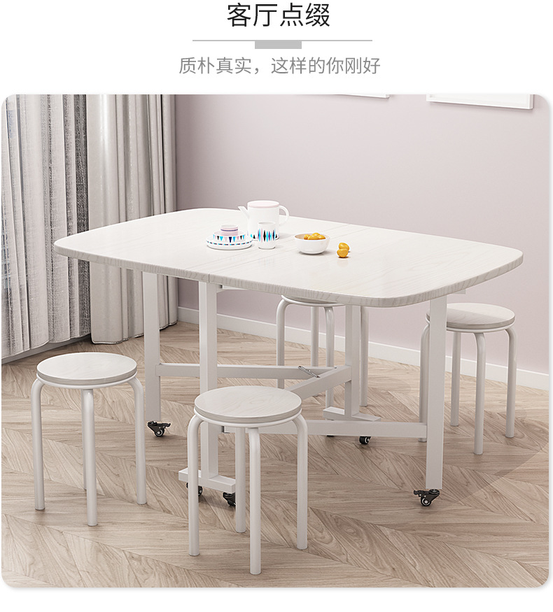 Household three-fold movable folding tables and chairs, small-sized movable folding dining tables and chairs with wheels, simple three-fold tables and chairs pic 4