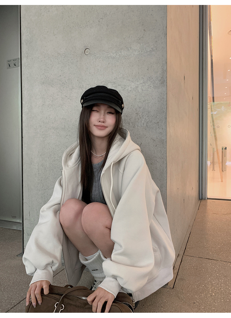 鸿衫重磅卫衣女高级感欧版卫衣开衫春秋宽松显瘦情侣连帽卫衣外套详情37