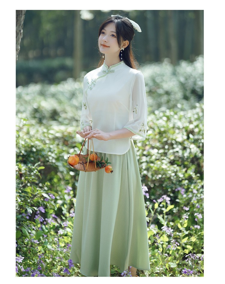 国潮国潮民国风夏季女修身旗袍上衣薄款汉元素汉服套装文艺气质唐装茶艺服国潮详情13