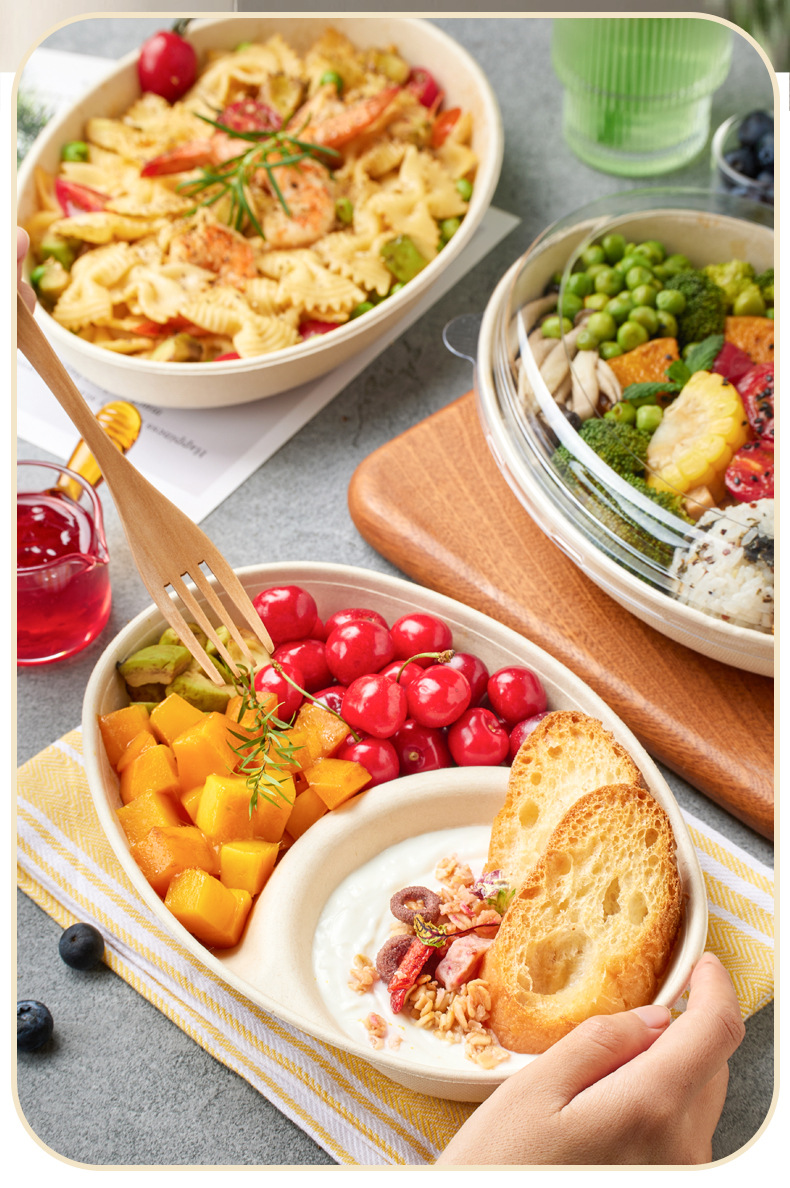 Light food fat loss packaging box, disposable oval box with lid, salad box, fitness light meal box, biodegradable fruit box pic 15