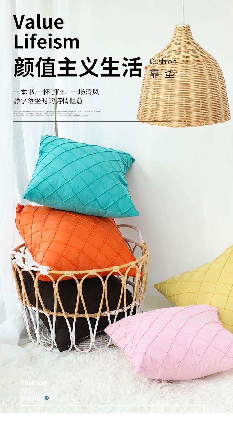 Diamond-shaped suede pillowcase, solid color square simple pillow, office sofa waist pillow, home decoration cushion pic 1
