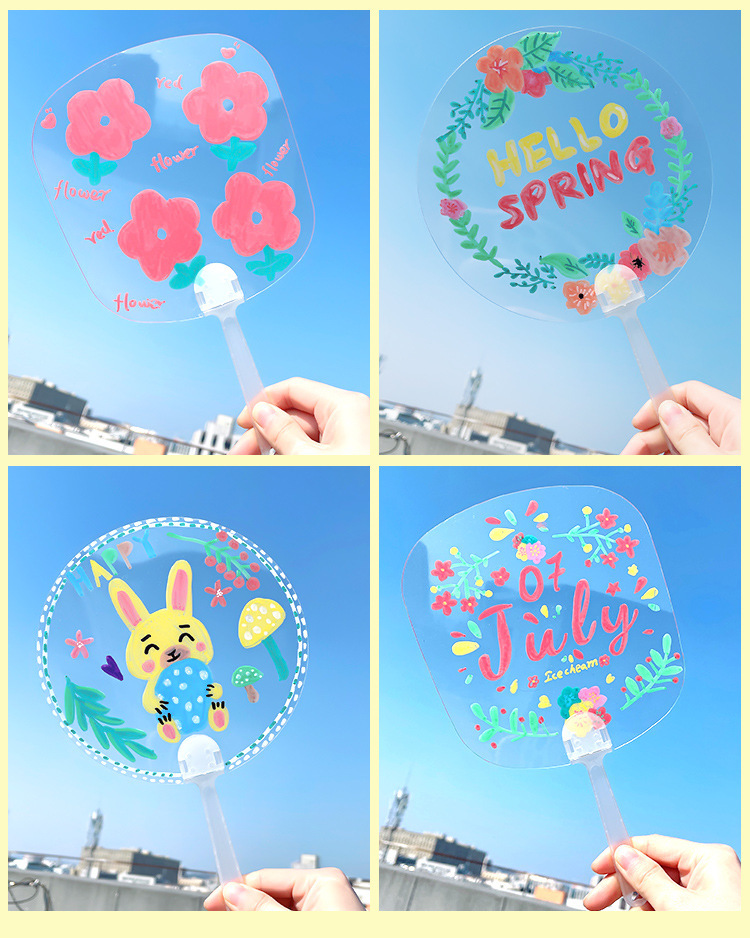 diy透明扇子空白pvc圆扇手工儿童涂鸦画画手工咕卡美术绘画涂鸦详情10