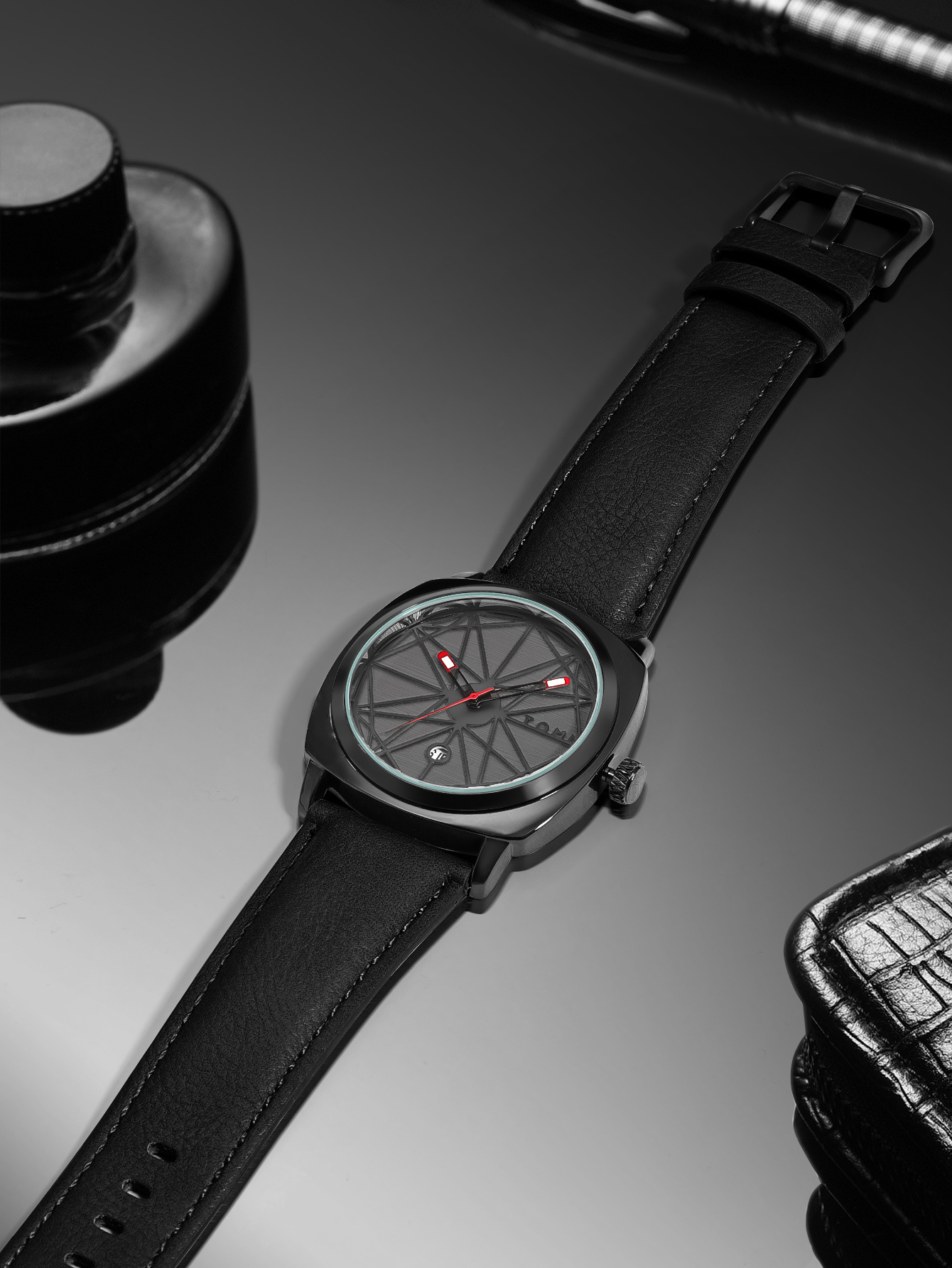 TOMI Temi complex square dial retro skeletonized design calendar watch, fashionable and simple quartz wristwatch for both men and women pic 4