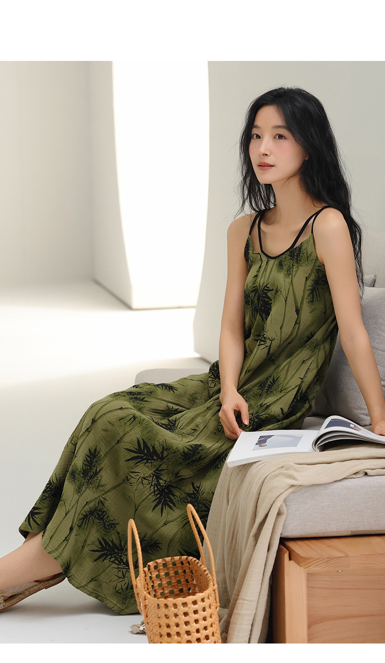 Summer vest dress, pure cotton gauze, cotton with chest pads, strappy nightgown, feminine look, can be worn as pajamas or home wear pic 10