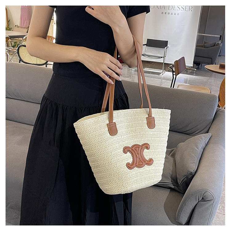 单肩草编包女士手提包大容量夏日旅游沙滩包手工编织菜篮子腋下包详情32