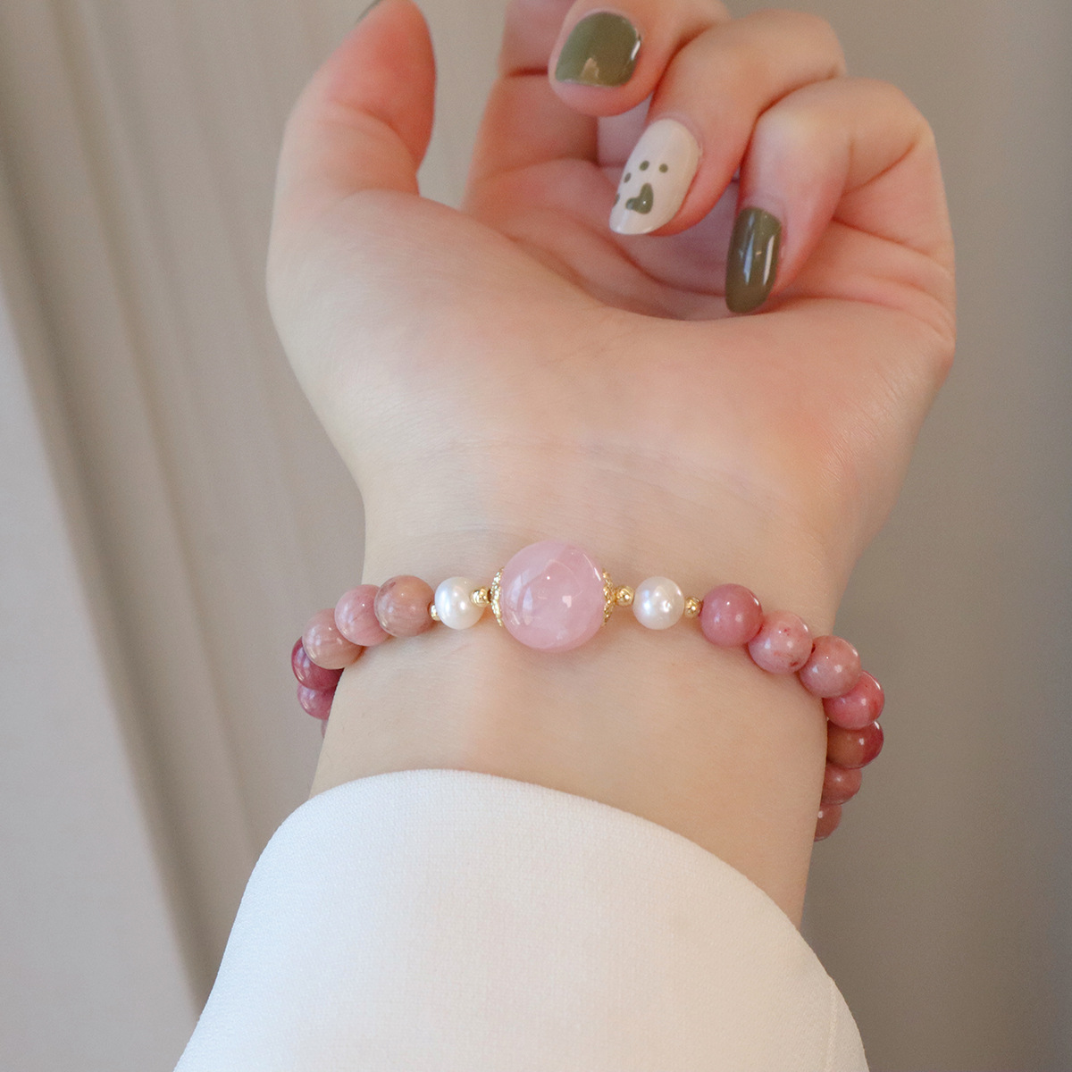 红纹石手链天然淡水珍珠玉髓高级感天然石手串女平安扣星星设计详情15