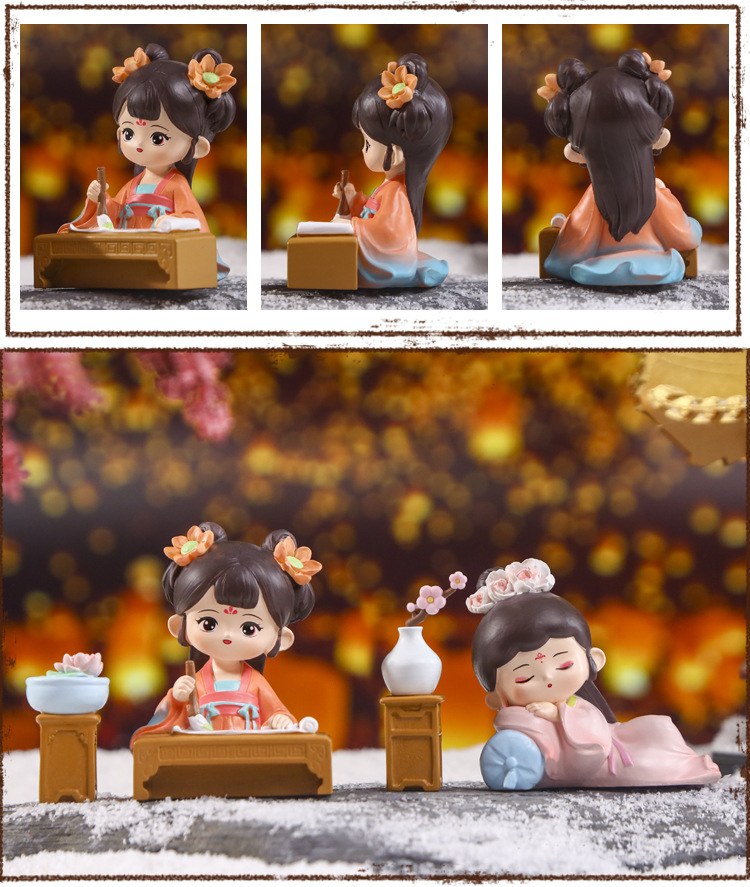 中式国色长歌摆件 四季有时设计桌面树脂工艺品创意萌趣摆件批发详情10