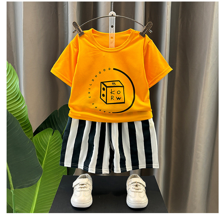 Niño verano camisetas chicos slim 2025 nuevo bebé manga corta shorts dos piezas hombre top cuello redondo pic 12