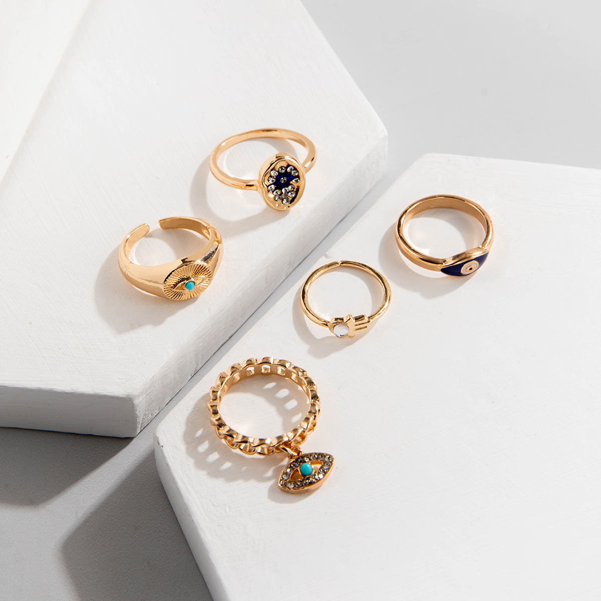 欧美跨境复古金属仿祖母绿镶钻戒指套装设计感爱心蛇形戒指套装女详情19