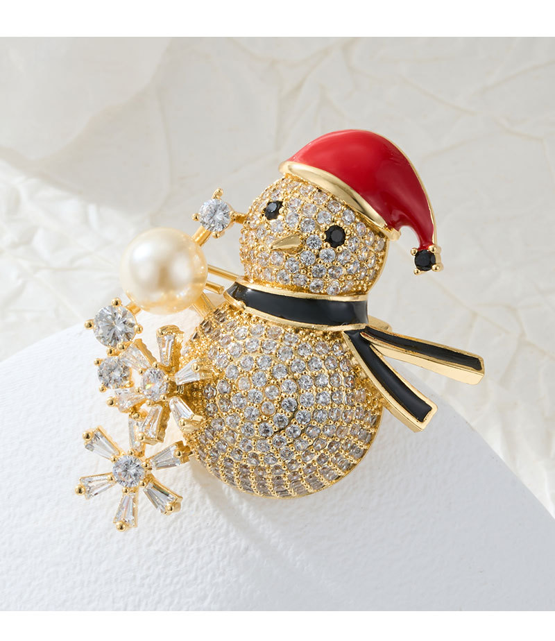 Christmas gift: A stylish and high-end three-dimensional zirconium-inlaid snowman brooch, a copper alloy zirconium-inlaid oil-drip pin, and other clothing accessories pic 12