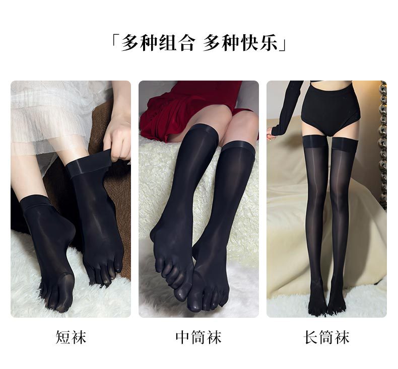 五指袜油亮马油丝袜分趾油光中筒长筒过膝袜丝滑性感夏季薄女袜子详情2