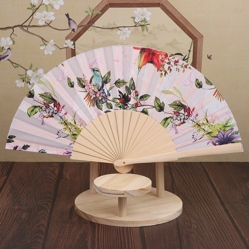 Folding fans, popular square dance fans, Chinese-style flower-and-bird fans, ancient-style folding fans, wooden frame fans in stock and in batch pic 8