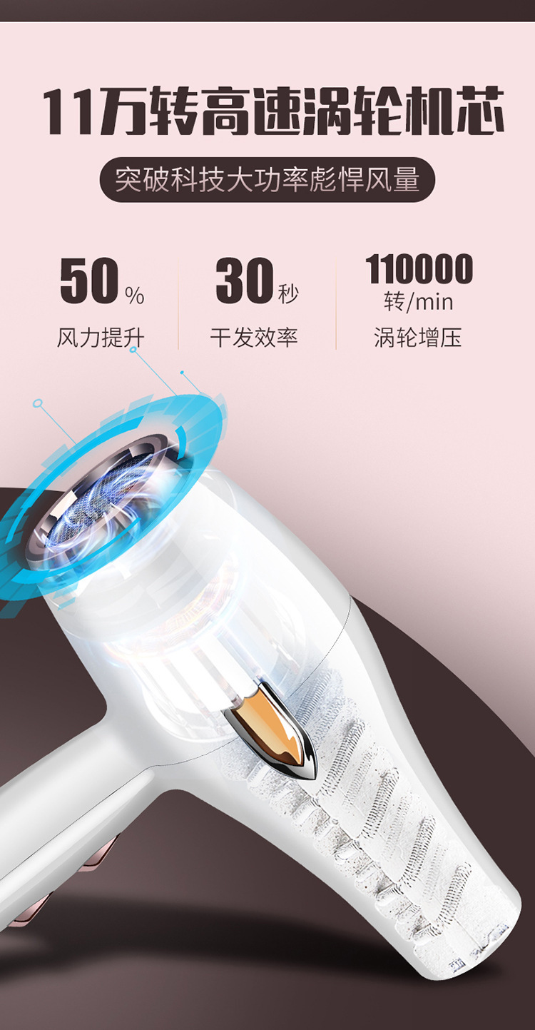 German hairstylist hair dryer, hair salon, high-power household strong air cooling, hot air, blue light negative ion hair care roll pic 6