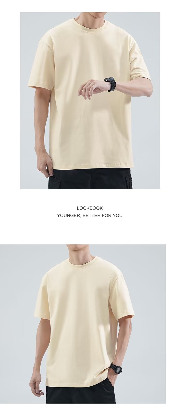 港风短袖t恤男士夏季宽松大码男装潮牌白色体恤简约百搭纯色半袖详情10