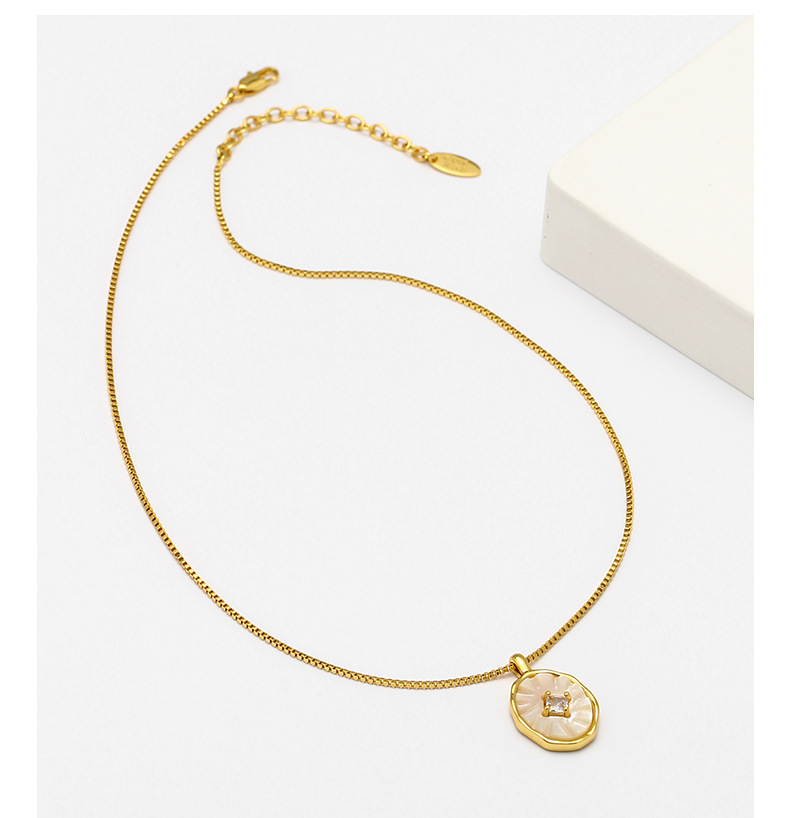 韩系贝壳吊坠项链锆石黄铜镀18k金锁骨链小众设计气质百搭项链女详情17