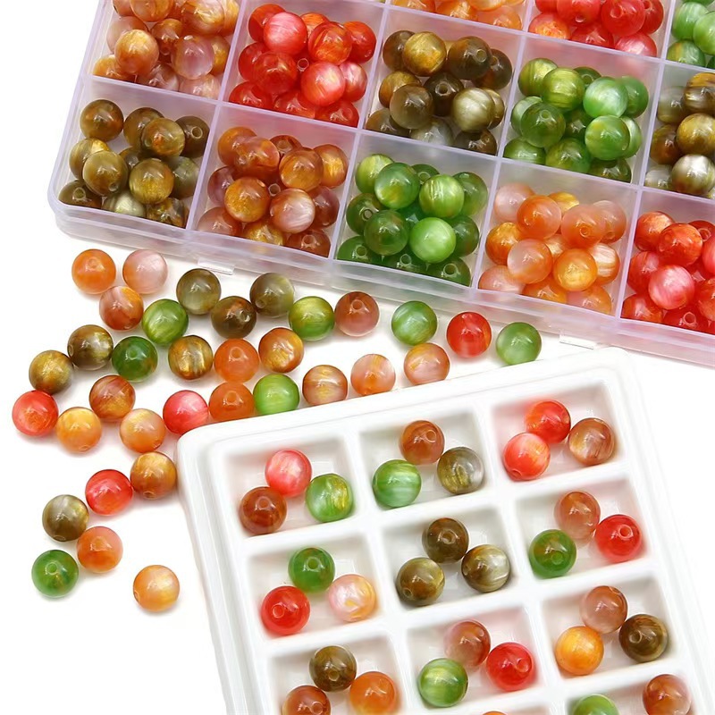 国风油画系列鎏金圆珠树脂珠子diy手工圆珠散珠手链串珠饰品配件详情1