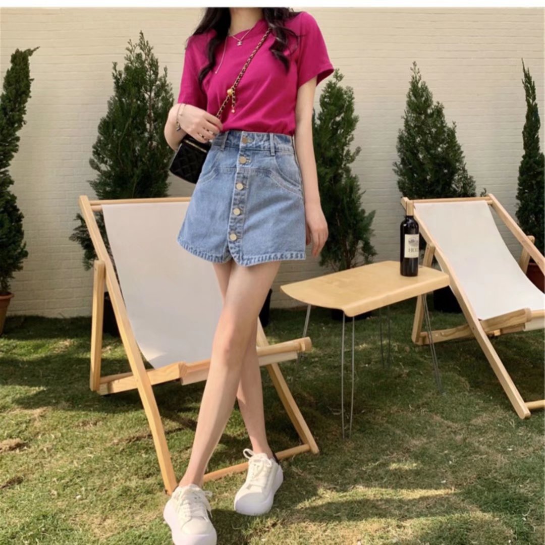 大码胖mm假两件裤裙显瘦半身短裤裙女夏季高腰牛仔短裙黑色a字裙详情2