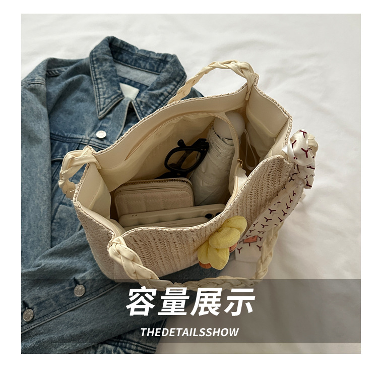 编织草编包包女大容量2023新款夏天花朵单肩休闲潮流洋气托特包详情8