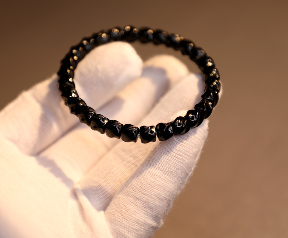 7*6mm premium Indonesian black gold coconut shell twisted bracelet, 108 handcrafted coconut shell bucket beads and Buddhist prayer beads pic 3