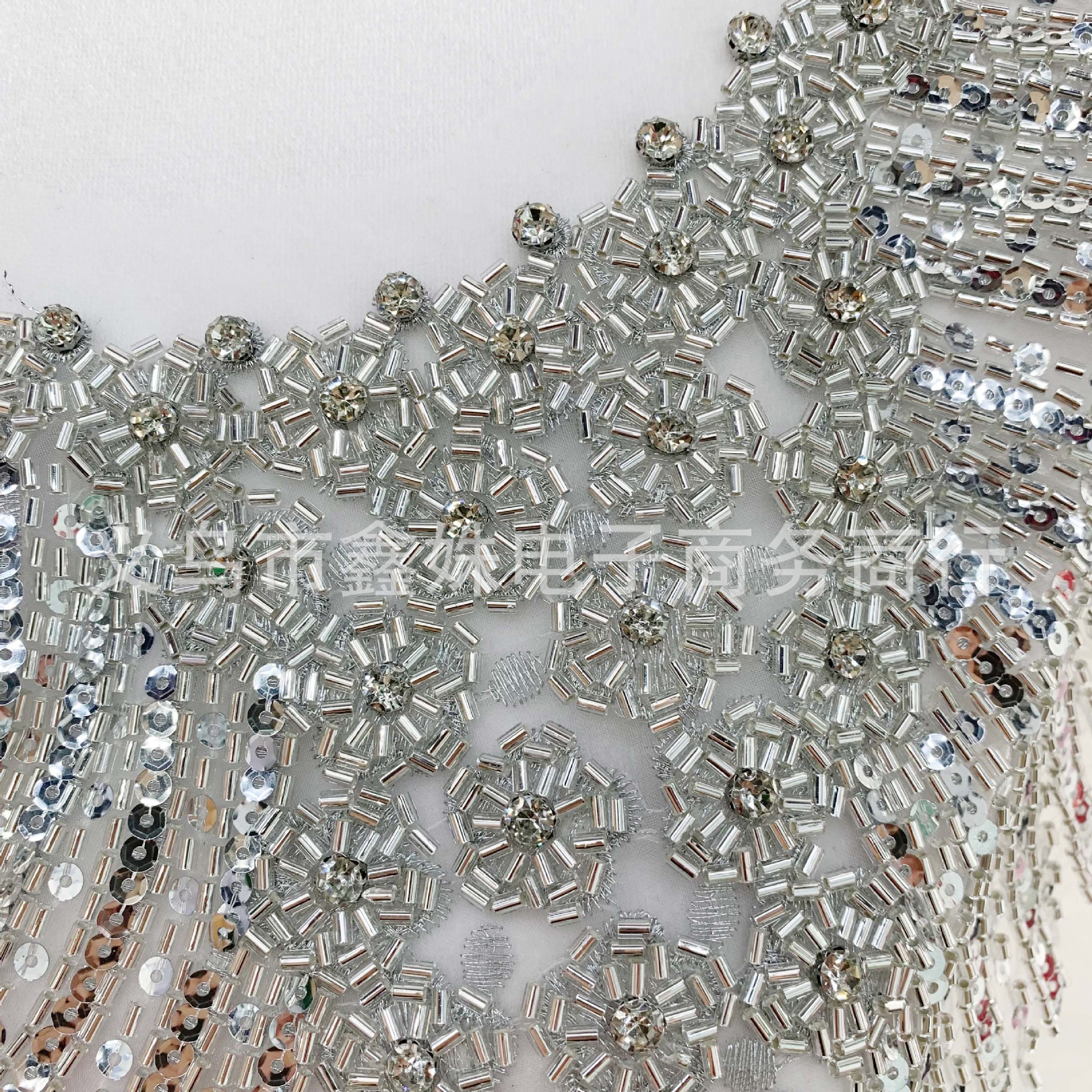 Exquisitely crafted high-quality silver round-neck beaded applique DIY clothing accessories pic 2