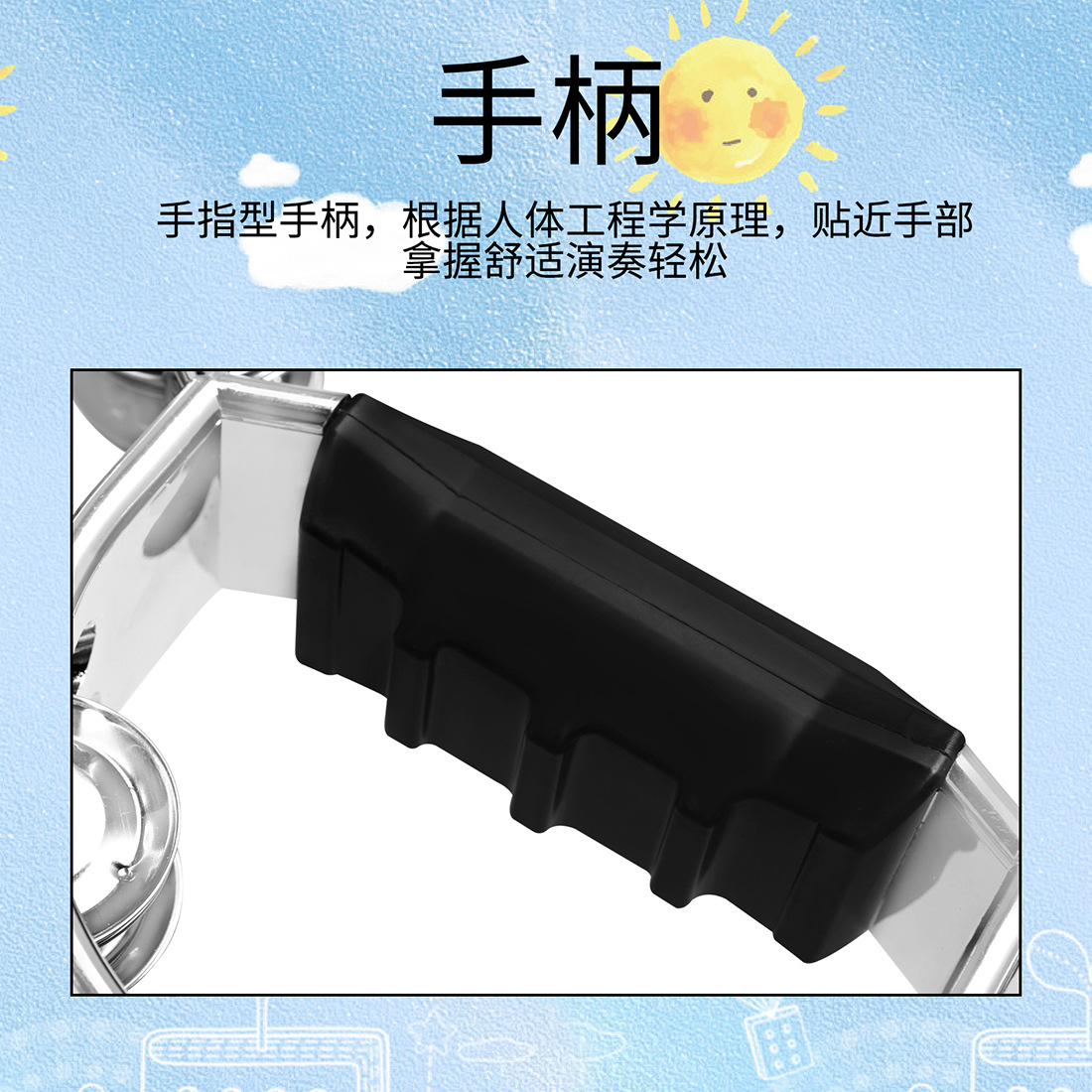 批发双层手摇铃乐队KTV娱乐专用手拍铃儿童早教电镀双排手摇铃鼓详情6