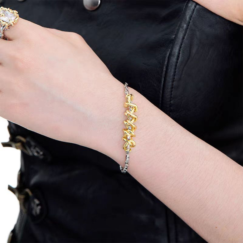 欧美金银扭转撞色钛钢项链男女百搭小众设计金色粗链条缠绕蛇骨链详情7