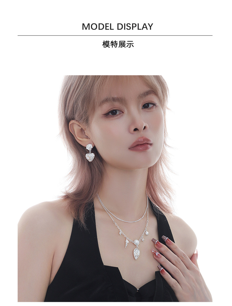 Deep-sea Shiguang Heart-shaped Shell double-layer necklace, original design for women, fashionable and versatile, summer vacation style collarbone chain pic 8