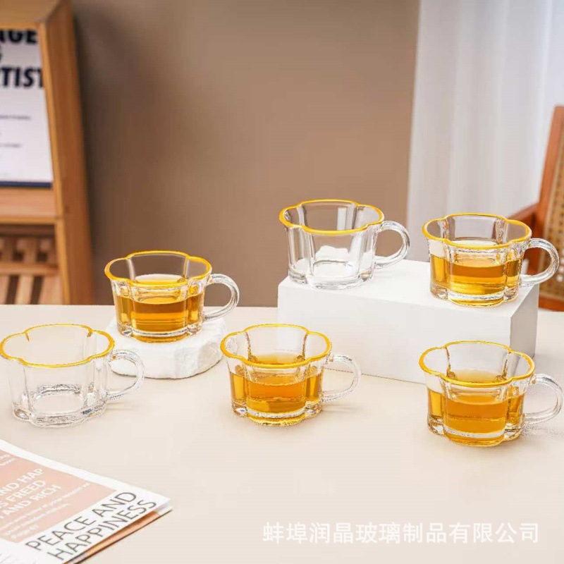 梅花玻璃杯六件套家用耐高温奶杯杯子加厚透明咖啡杯碟套装随手礼详情3