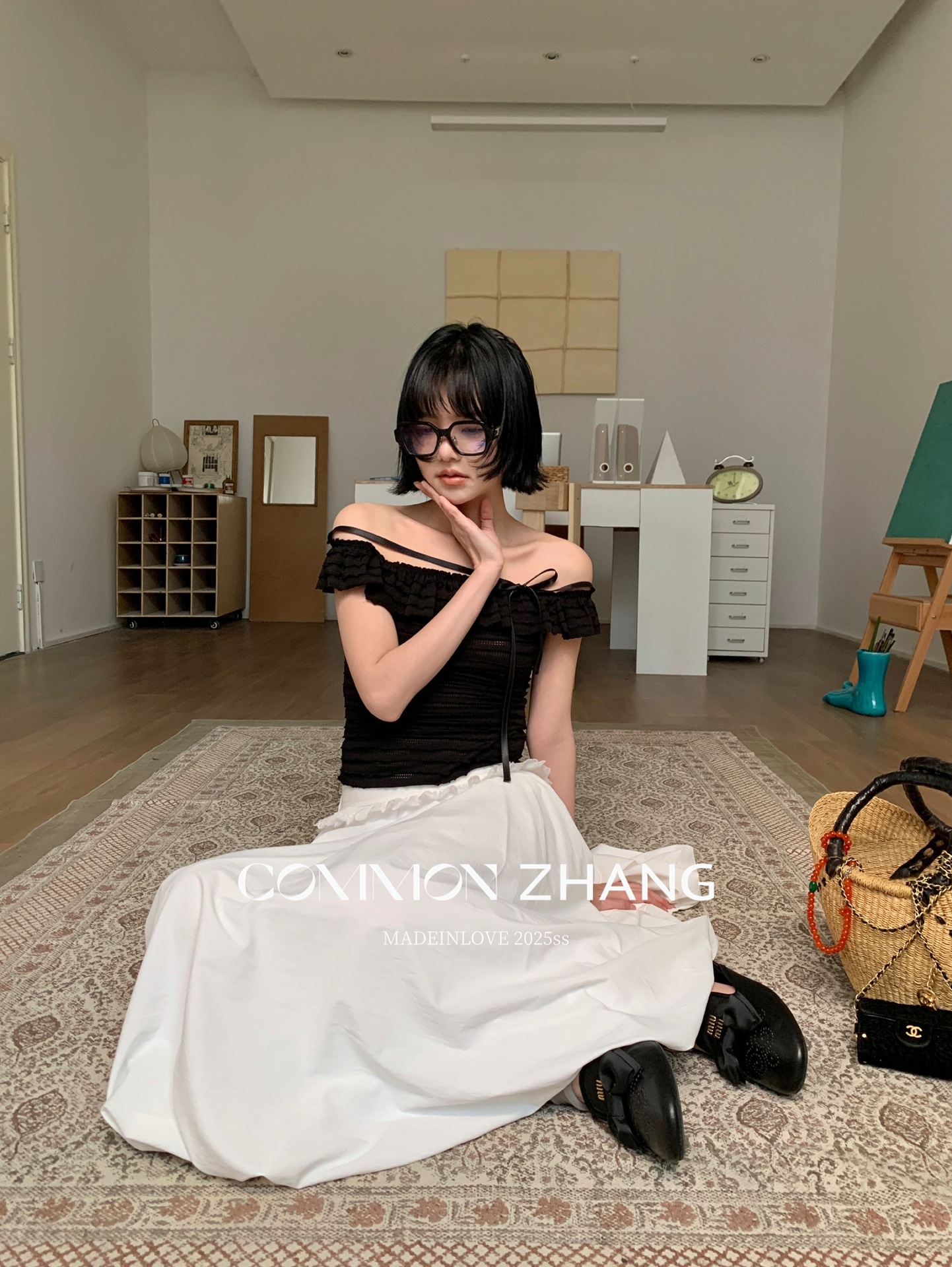CZ ZHANG Summer French lace one-shoulder off-the-shoulder, contrasting color striped waist-cinching slim shirt B23795 pic 23