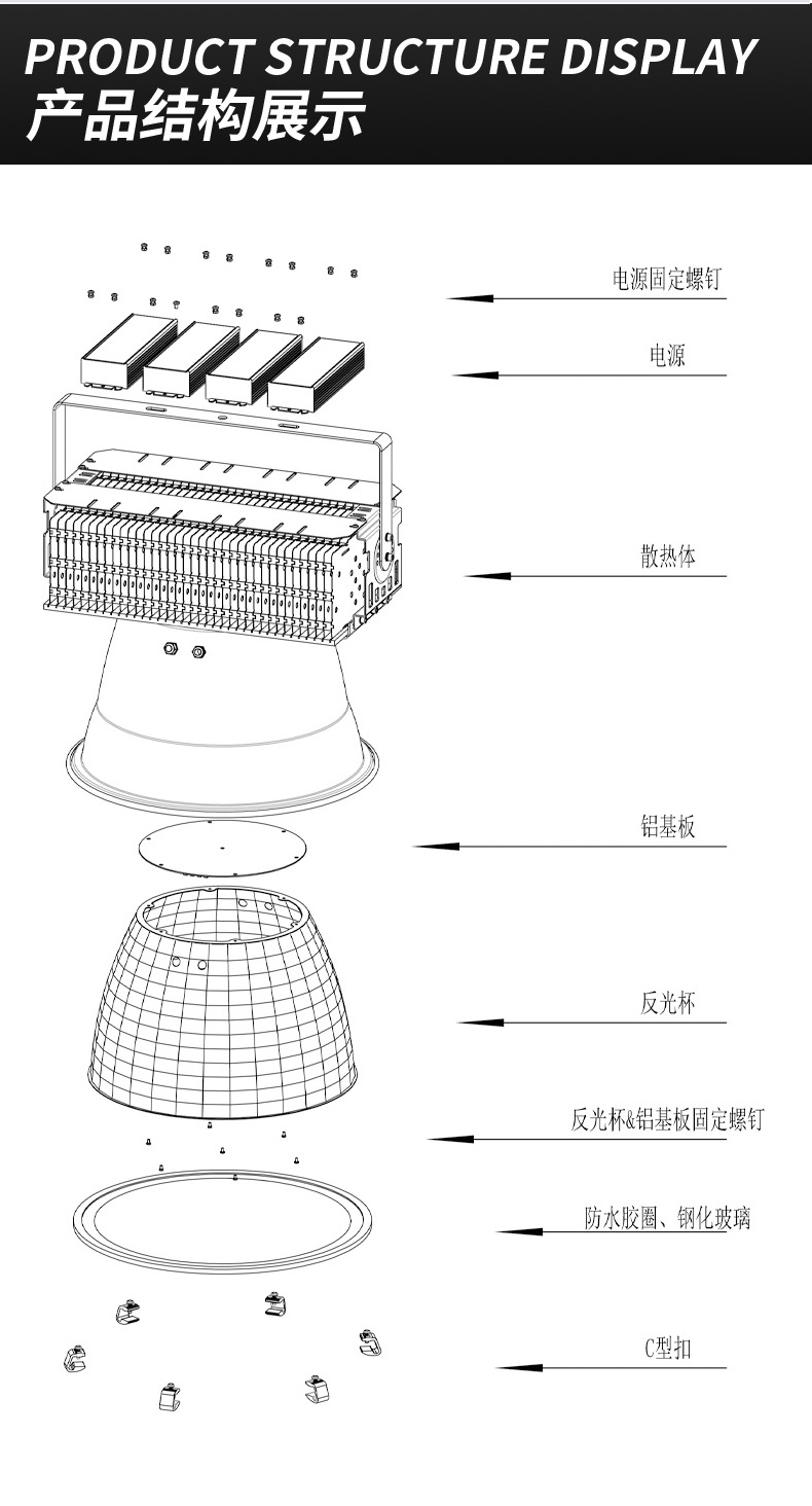 Cross-border LED tower crane light, 1000w searchlight, outdoor engineering and construction lighting, high-pole lamp, high-power floodlight pic 18