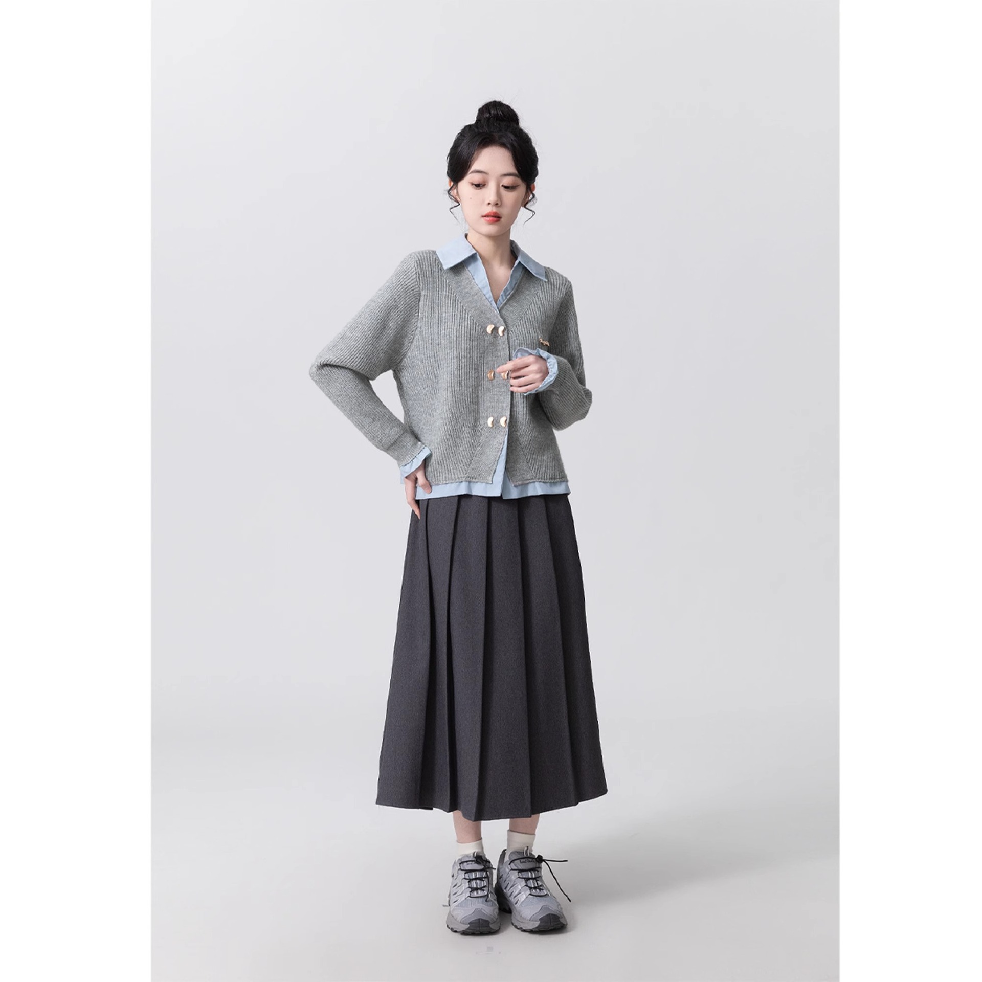Two POLO neck sweaters for women's Spring and Autumn 2025 new style college style patchwork knitted cardigan jacket short top pic 5