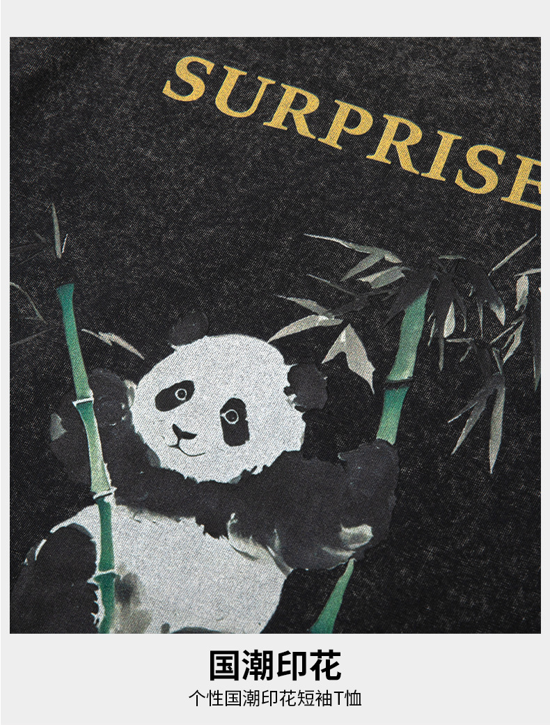 2025胸有成竹熊猫卡通印花T恤夏季新款短袖数码印花国潮时尚半袖详情4