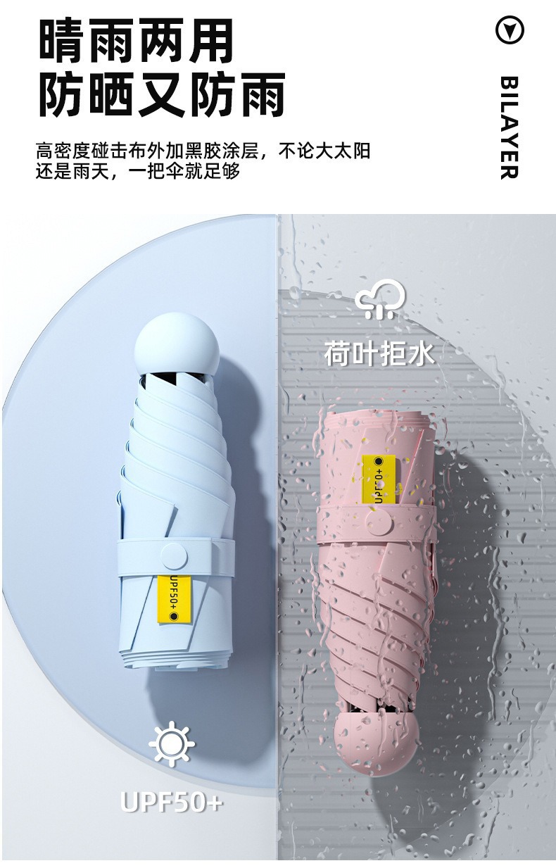 防晒五折伞胶囊伞遮阳伞女士高级感黑胶伞晴雨两用太阳迷你超轻伞详情17