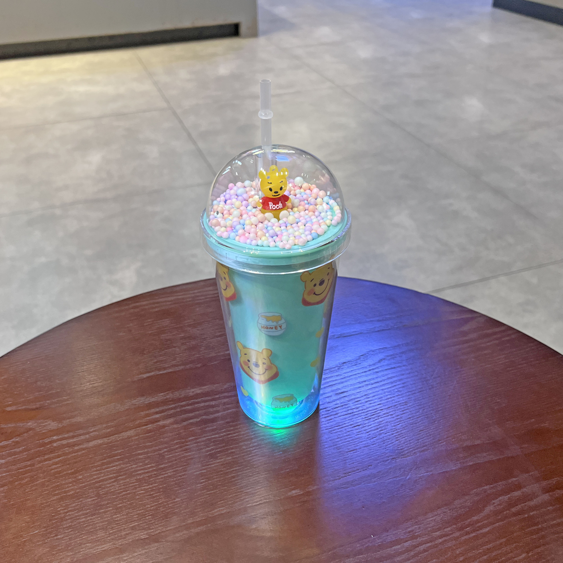 跨境新款冰裂碎冰杯双层塑料水杯批发网红卡通小熊塑料吸管杯茶杯详情16