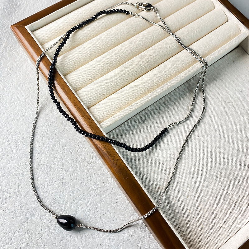 2024年新款黑玛瑙拼接长链条毛衣链小众气质冷淡风颈链高级锁骨链详情3