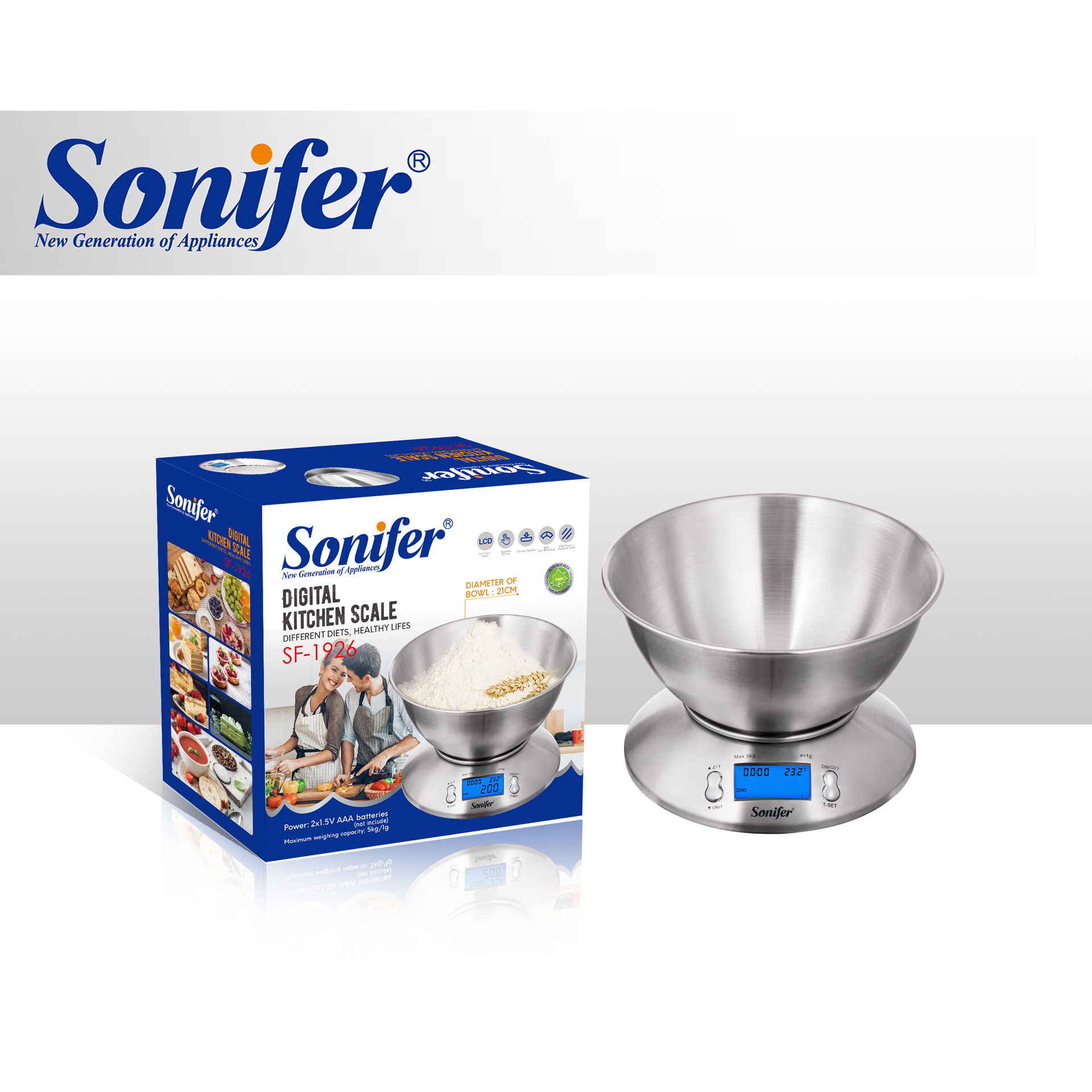 Sonifer SF-1926 Bowl Food Scale高精度家用厨房烘焙电子克重秤详情3