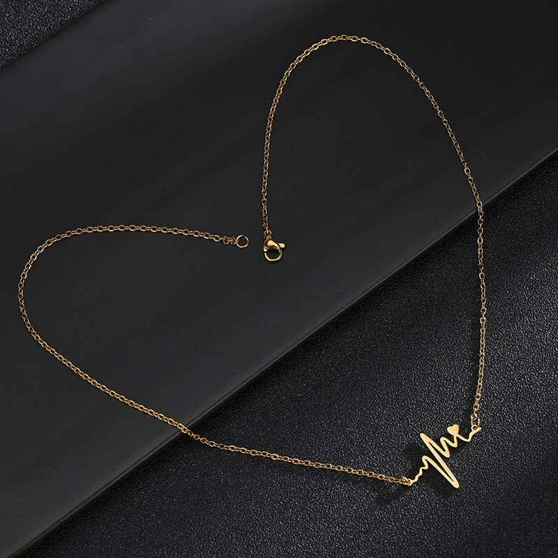 European and American popular accessories: simple, fashionable, neutral and versatile. Couple heartbeat heart titanium steel necklace, electroplated and non-fading pic 5