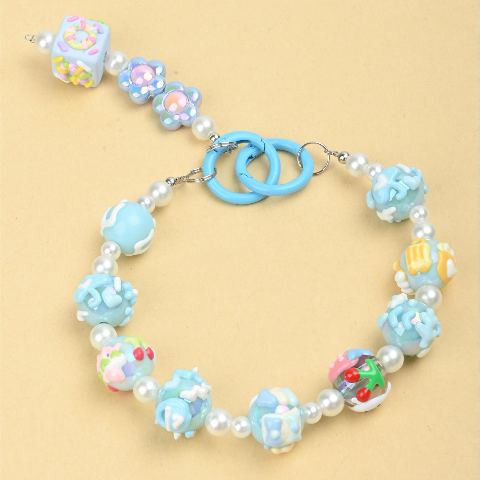 Hand-painted graffiti cartoon beaded chain phone case, double-lock pendant, keychain, bag accessory, trendy pendant for girls pic 2