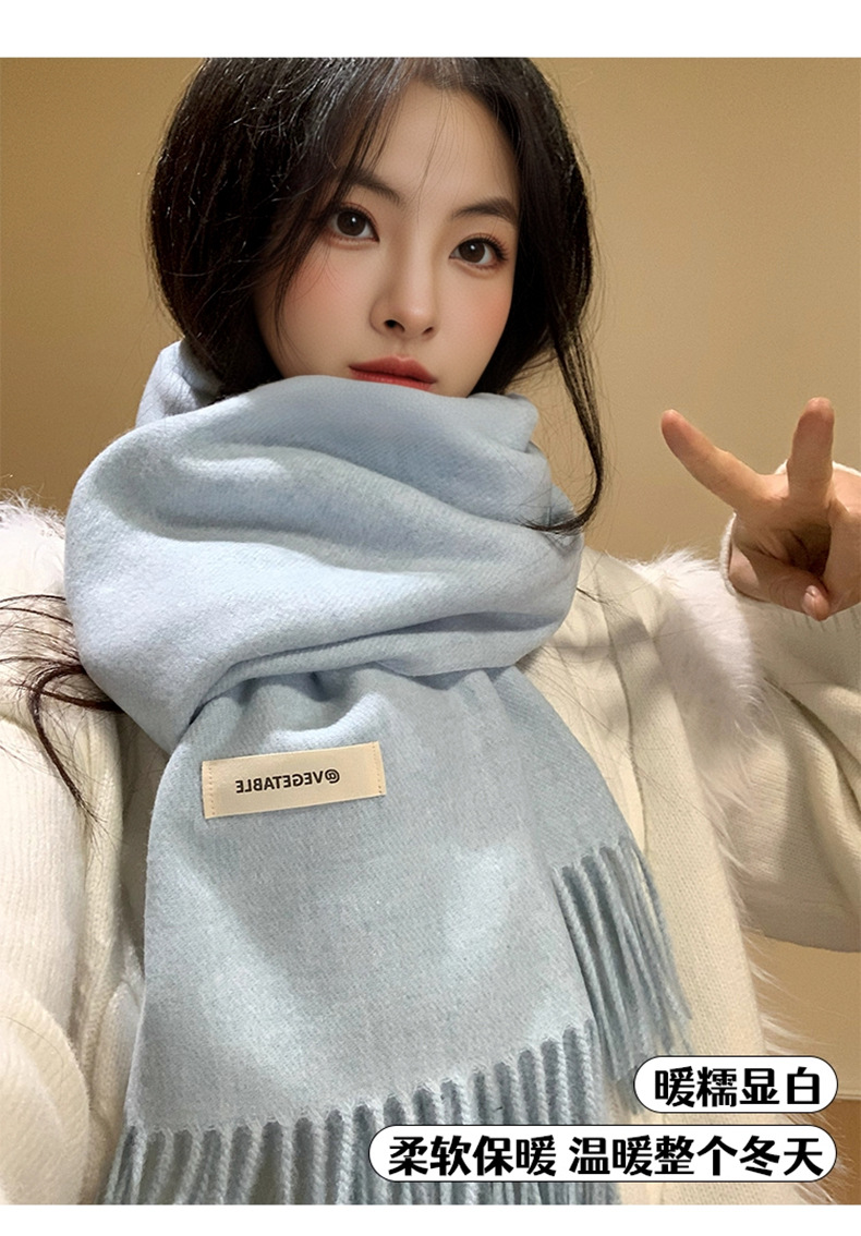 2025新款纯色围巾秋冬双面披肩女百搭氛围感流苏加厚保暖围脖批发详情4
