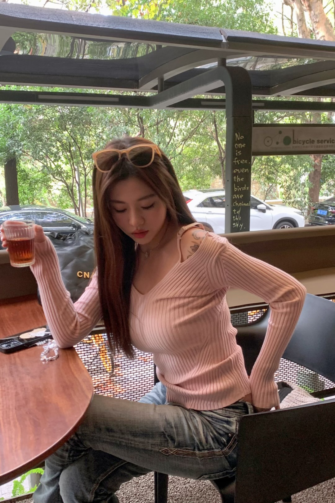 Spring and Autumn New style Pei Xiu Nu Zhi Halter pink sweater Fake two V-neck pure style base knitted sweater 2107 pic 13