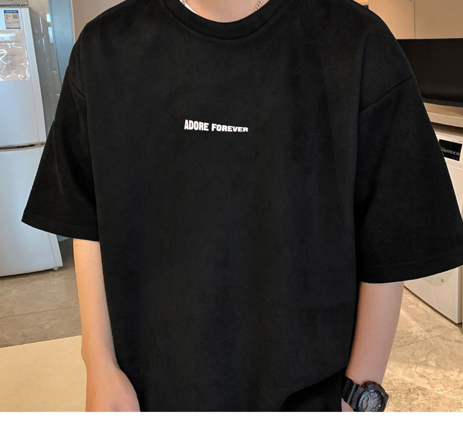 Avocado Green 320g heavyweight T-shirt for men, American retro suede short-sleeved, oversized small collar, three-quarter sleeve pic 14