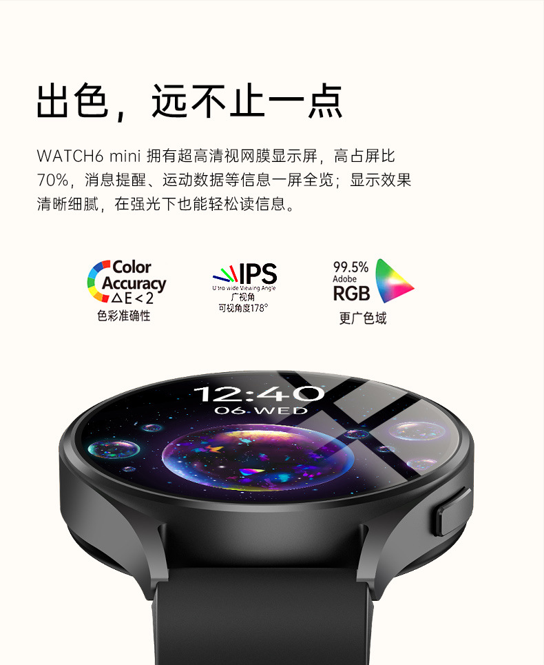 亚马逊跨境热销WATCH6 mini运动百搭智能手表健康提醒密码锁屏NFC详情3