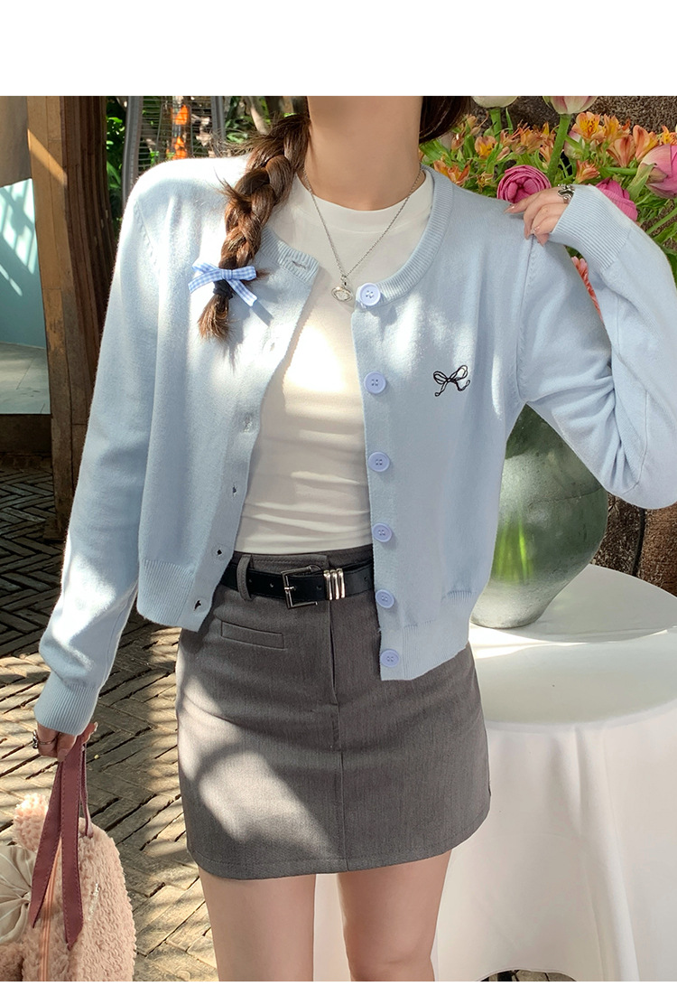 灰色开衫女2024新款早秋针织外套高级感秋季短款长袖软糯外搭上衣详情14