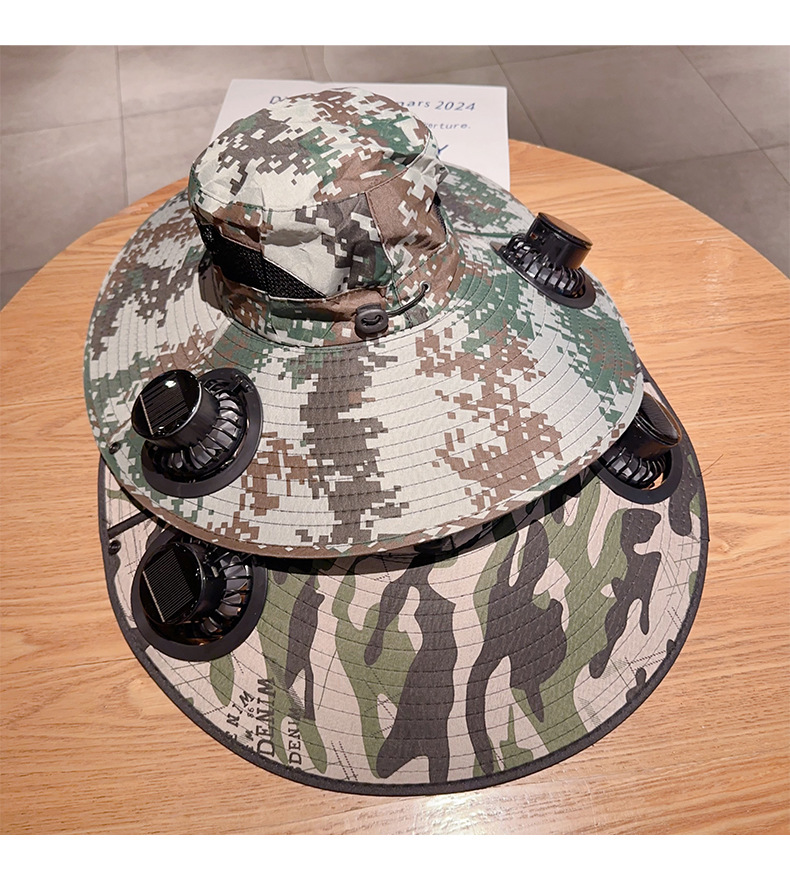 太阳能风扇帽男士夏季户外登山钓鱼防紫外线遮阳超大檐防晒渔夫帽详情12