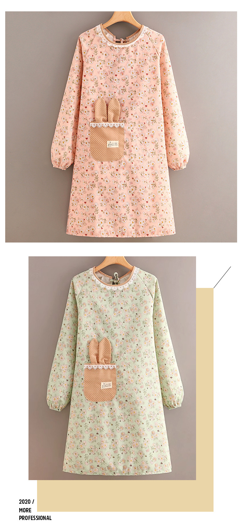 围裙罩衣全棉家用高颜值竹节棉围裙防水长袖可擦手围裙厂家批发详情10