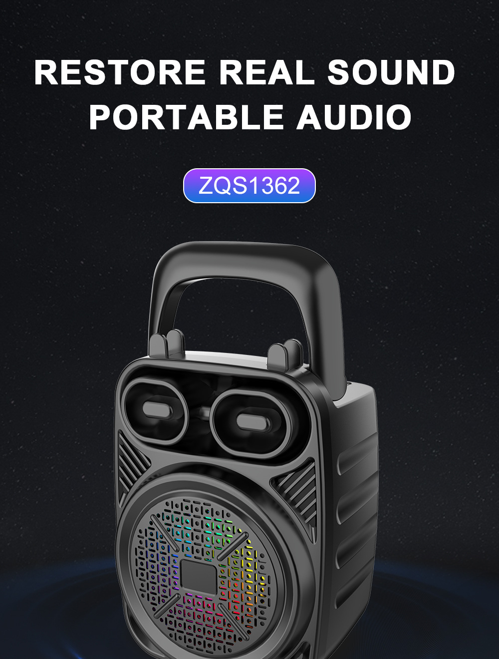 SING-E ZQS1362现货手提便携蓝牙音箱带麦克风户外宣传广场舞插卡详情1